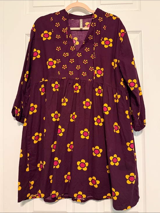 Mata Traders Dresses & Skirts - Mata Traders Plum Dress with Yellow & Pink Floral Print